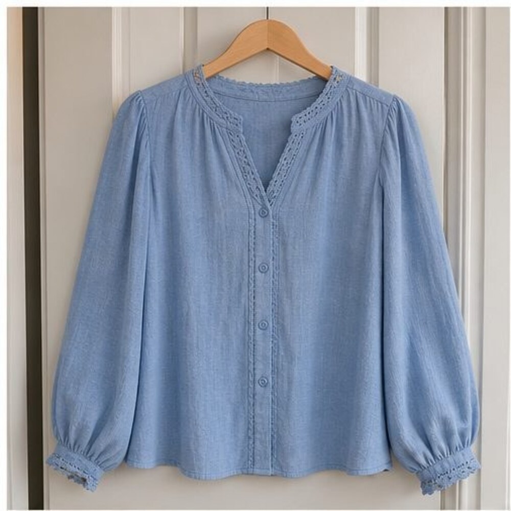 Navy Lace Trim Top